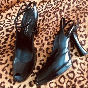VIA SPIGA Black Peep Toe Slingback Heels